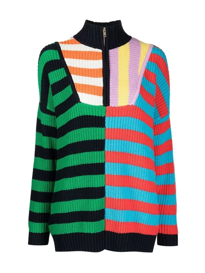Shop Staud Cabana-stripe Zip-front Sweater In Multicolour