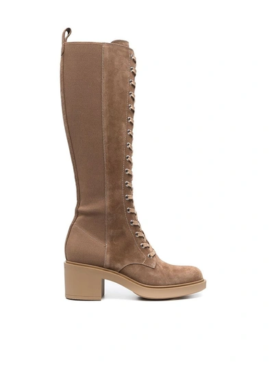 Shop Gianvito Rossi Lace-up Suede Knee Boots In Brown