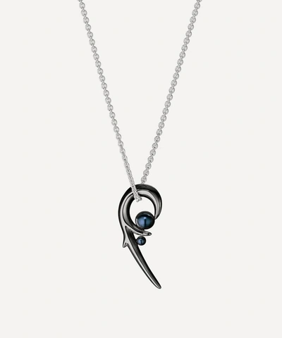 Shop Shaun Leane Black Rhodium-plated Silver Hooked Black Pearl Pendant Necklace