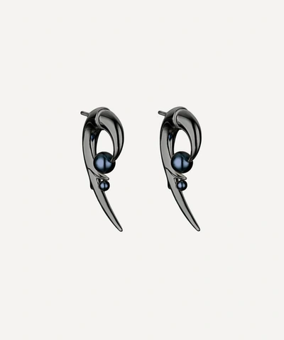 Shop Shaun Leane Black Rhodium-plated Silver Hooked Black Pearl Earrings