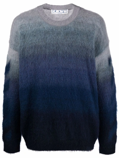 Shop Off-white Diag Brushed-knit Jumper In Blau