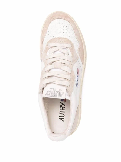 Autry Crack Smooth And Suede Leather Sneakers With Lettering On Sole In White