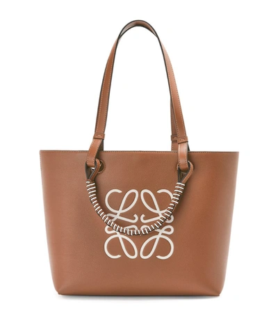 Shop Loewe Small Leather Anagram Tote Bag In Brown