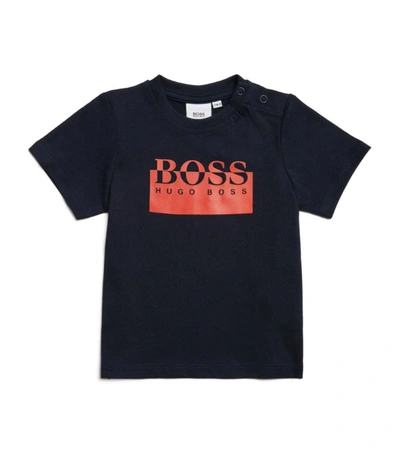 Shop Bosswear Boss Kidswear Cotton Logo T-shirt (6-36 Months) In Navy