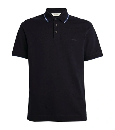 Shop Z Zegna Tipped Cotton Piqué Polo Shirt In Navy