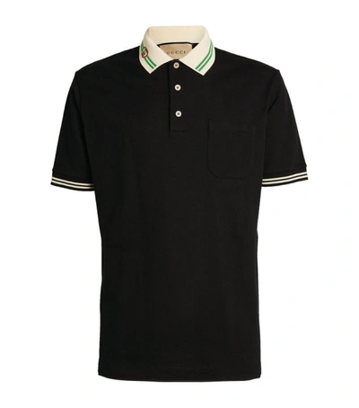 Shop Gucci Contrast-collar Polo Shirt In Black