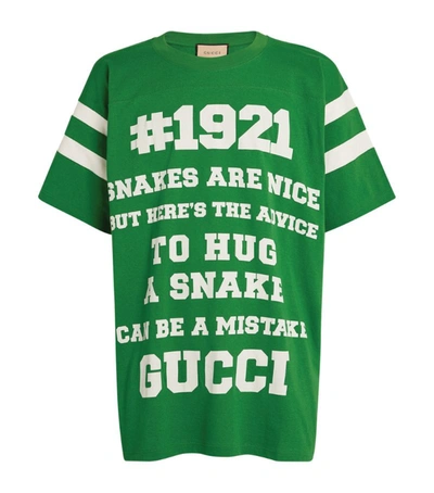Shop Gucci Cotton Graphic Varsity T-shirt In Green