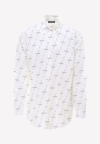 Shop Balenciaga All-over Logo Poplin Shirt In White