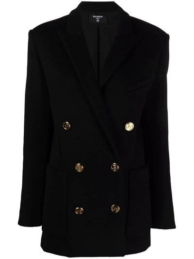 Shop Balmain Double-breasted Peacoat In Schwarz