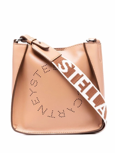 Shop Stella Mccartney Mini Stella Logo Shoulder Bag In Nude