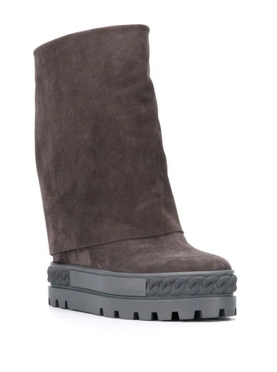Shop Casadei Suede Renna Boots In Grey