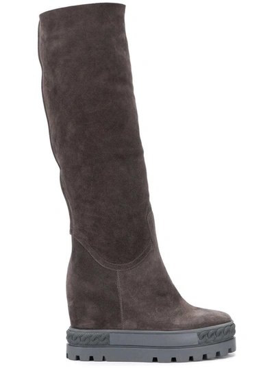 Shop Casadei Suede Renna Boots In Grey