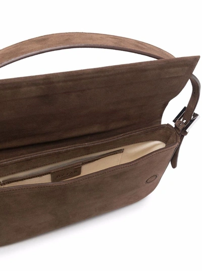 Shop By Far Manu Wood Suede Handbag In Brown