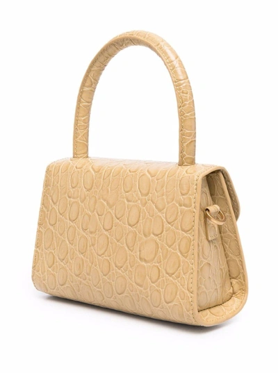 Shop By Far Mini Circular Handbag In Crocodile Print Leather In Beige