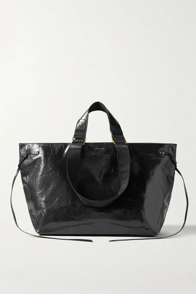 Shop Isabel Marant Wardy Crinkled Patent-leather Tote In Black