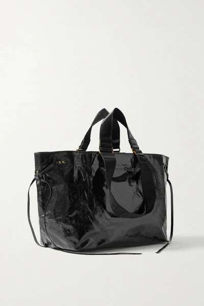 Shop Isabel Marant Wardy Crinkled Patent-leather Tote In Black