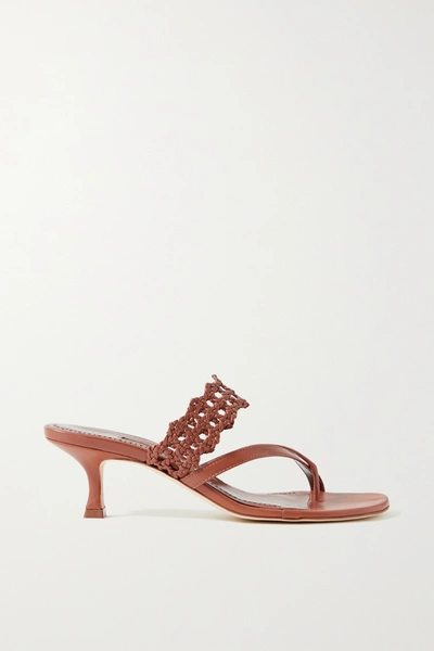 Shop Manolo Blahnik Susa 50 Woven Leather Sandals In Brown