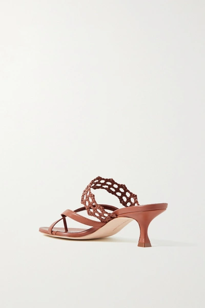 Shop Manolo Blahnik Susa 50 Woven Leather Sandals In Brown