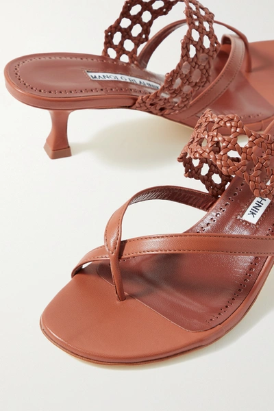 Shop Manolo Blahnik Susa 50 Woven Leather Sandals In Brown