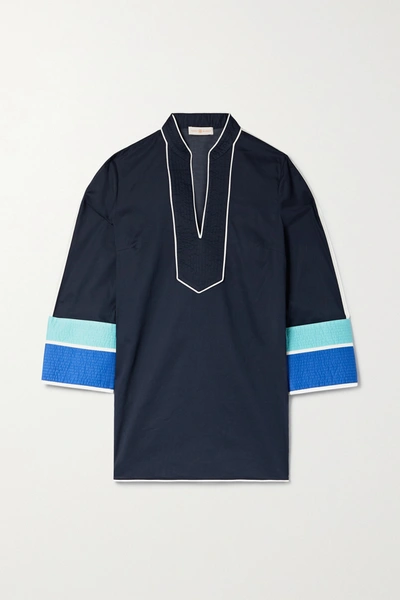 Shop Tory Burch Color-block Cotton-voile Tunic In Blue