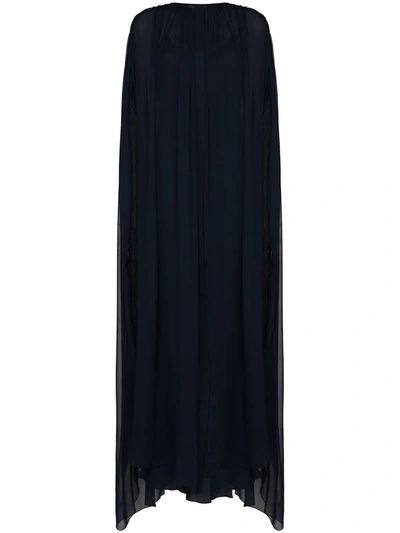 Shop Oscar De La Renta Cape-effect Silk Gown In Blue