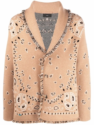 Shop Alanui Bandana-pattern Shawl-lapel Cardigan In Neutrals