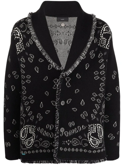 Shop Alanui Bandana-pattern Shawl-lapel Cardigan In Black