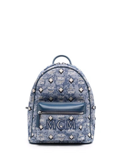 Shop Mcm Jacquard-logo Backpack In Blue