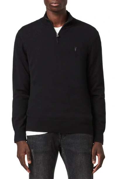 Shop Allsaints Kilburn Half Zip Wool Blend Pullover In Black