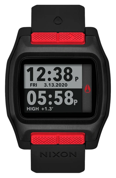 Shop Nixon High Tide Digital Silicone Strap Watch, 44mm In Black / Red