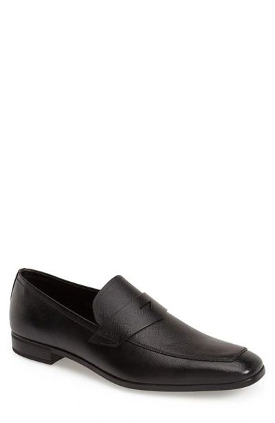 Shop Prada Saffiano Leather Penny Loafer In Black