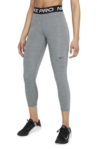 Nike Pro Mid-rise Crop Mesh-panel Leggings In Smoke Grey/heather/black/black
