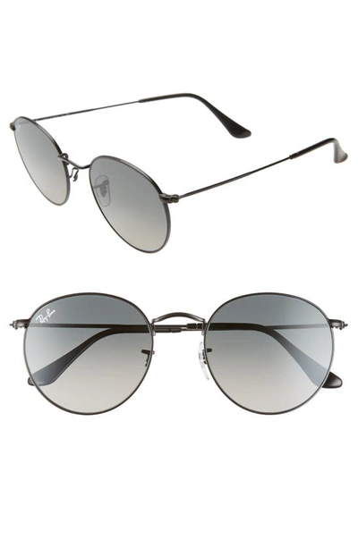 Shop Ray Ban 53mm Round Retro Sunglasses In Black/ Black Gradient