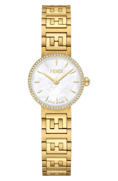 Shop Fendi Diamond Bracelet Watch, 19mm In Gold/ White Mop/ Gold