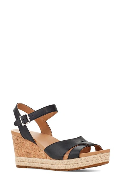 Shop Ugg Cloverdale Wedge Sandal In Black Leather