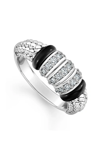 Shop Lagos Black Caviar Diamond Ring In Silver