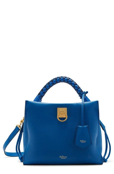 Shop Mulberry Small Iris Leather Top Handle Bag In Porcelain Blue-midnight