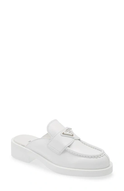 Shop Prada Logo Platform Loafer Mule In Bianco