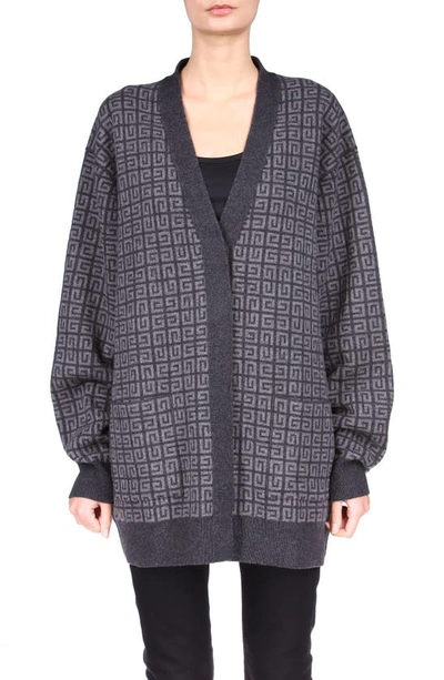 Shop Givenchy Long Logo Cashmere Cardigan In Dark Grey/ Grey