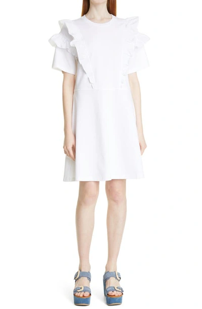 Shop See By Chloé Ruffle Sleeve Shift Dress In White