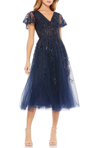 Shop Mac Duggal Beaded Tulle Fit & Flare Dress In Midnight