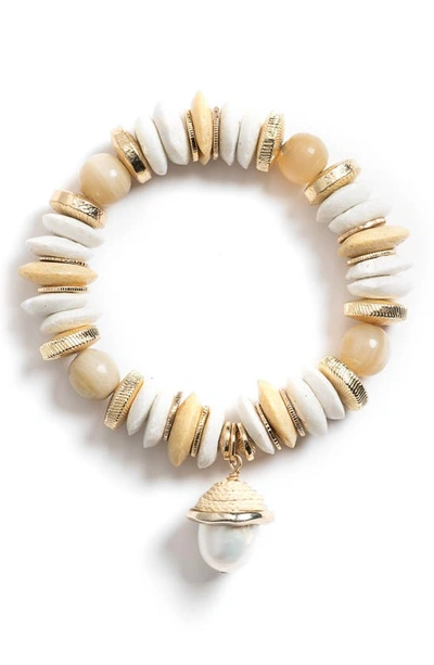 Shop Akola Aster Cultured Pearl Charm Stretch Bracelet In Natural