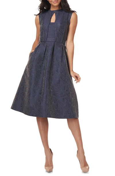 Kay Unger Lela Jacquard Cocktail Midi Dress In Classic Navy ModeSens