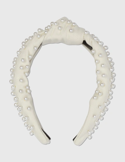 Shop Lele Sadoughi Woven Pearl Knotted Headband In White