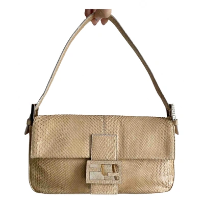 Pre-owned Fendi Baguette Python Handbag In Beige