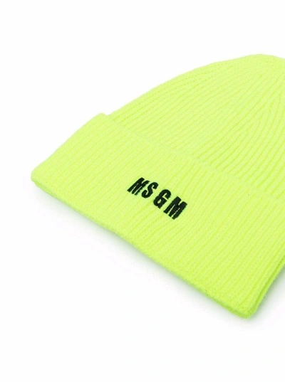 Shop Msgm Chunky Knit Hat With Logo In Yellow