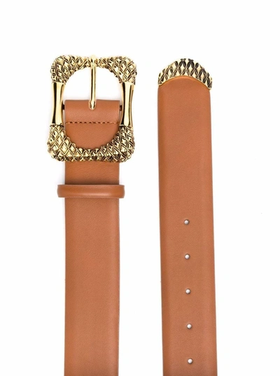 Shop Alberta Ferretti Leather Belt With Gold Colored Buckle In Brown