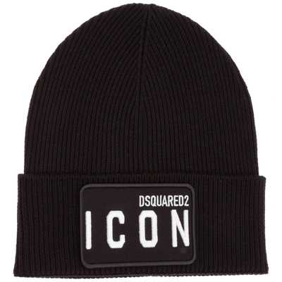 Shop Dsquared2 Men's Wool Beanie Hat  Icon In Black