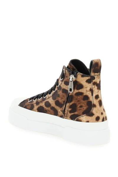 Shop Dolce & Gabbana Portofino Sneakers With Leopard Print In Brown,white