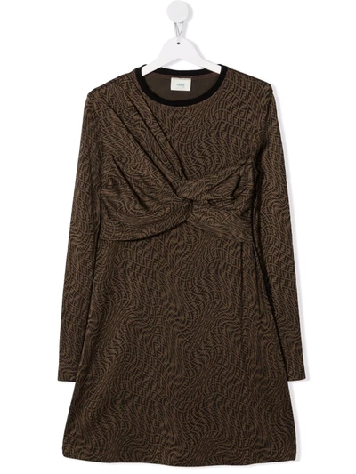 Shop Fendi Teen Ff Vertigo Twist-detail Dress In Brown